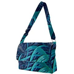 Oceanic Fractal Turquoise Blue Full Print Messenger Bag