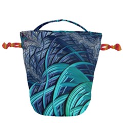 Oceanic Fractal Turquoise Blue Drawstring Bucket Bag