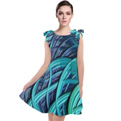 Oceanic Fractal Turquoise Blue Tie Up Tunic Dress