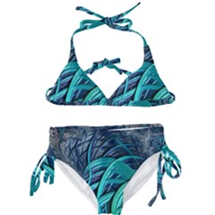 Oceanic Fractal Turquoise Blue Kids  Classic Bikini Set