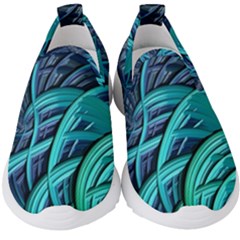 Oceanic Fractal Turquoise Blue Kids  Slip On Sneakers