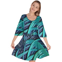 Oceanic Fractal Turquoise Blue Velour Kimono Dress