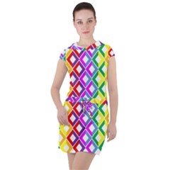 Rainbow Colors Chevron Design Drawstring Hooded Dress