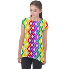 Rainbow Colors Chevron Design Cap Sleeve High Low Top