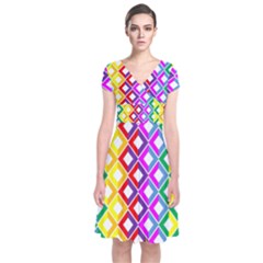 Rainbow Colors Chevron Design Short Sleeve Front Wrap Dress by Pakrebo