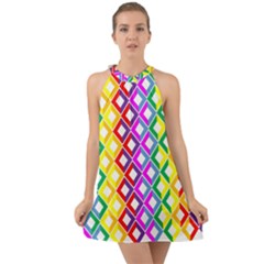 Rainbow Colors Chevron Design Halter Tie Back Chiffon Dress