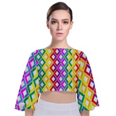 Rainbow Colors Chevron Design Tie Back Butterfly Sleeve Chiffon Top