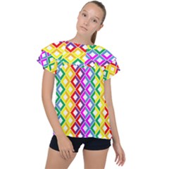 Rainbow Colors Chevron Design Ruffle Collar Chiffon Blouse