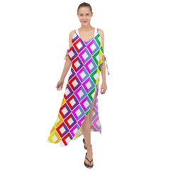 Rainbow Colors Chevron Design Maxi Chiffon Cover Up Dress