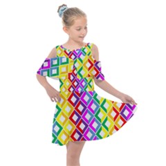 Rainbow Colors Chevron Design Kids  Shoulder Cutout Chiffon Dress