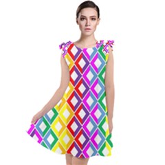 Rainbow Colors Chevron Design Tie Up Tunic Dress