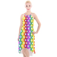 Rainbow Colors Chevron Design High-low Halter Chiffon Dress 