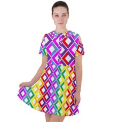 Rainbow Colors Chevron Design Short Sleeve Shoulder Cut Out Dress 