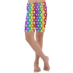 Rainbow Colors Chevron Design Kids  Lightweight Velour Cropped Yoga Leggings