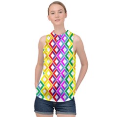 Rainbow Colors Chevron Design High Neck Satin Top