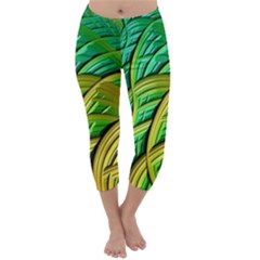 Patterns Green Yellow String Capri Winter Leggings  by Pakrebo