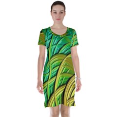 Patterns Green Yellow String Short Sleeve Nightdress by Pakrebo