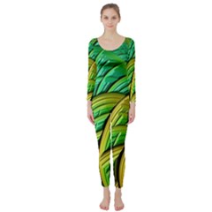 Patterns Green Yellow String Long Sleeve Catsuit by Pakrebo