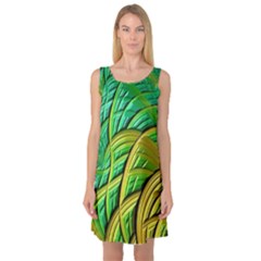 Patterns Green Yellow String Sleeveless Satin Nightdress by Pakrebo