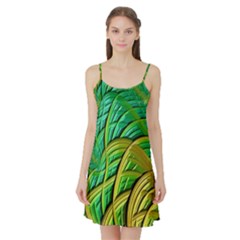 Patterns Green Yellow String Satin Night Slip by Pakrebo