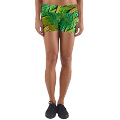 Patterns Green Yellow String Yoga Shorts by Pakrebo