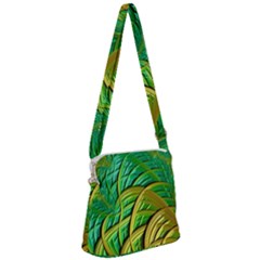 Patterns Green Yellow String Zipper Messenger Bag