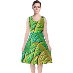 Patterns Green Yellow String V-neck Midi Sleeveless Dress  by Pakrebo