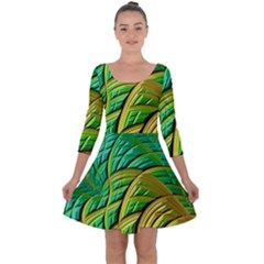 Patterns Green Yellow String Quarter Sleeve Skater Dress