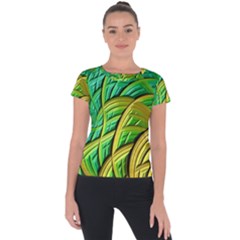 Patterns Green Yellow String Short Sleeve Sports Top  by Pakrebo