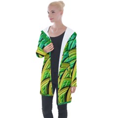 Patterns Green Yellow String Longline Hooded Cardigan