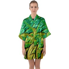 Patterns Green Yellow String Quarter Sleeve Kimono Robe by Pakrebo