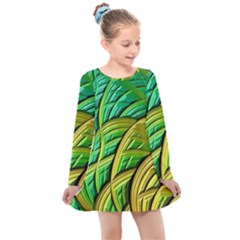 Patterns Green Yellow String Kids  Long Sleeve Dress