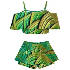 Patterns Green Yellow String Kids  Off Shoulder Skirt Bikini by Pakrebo