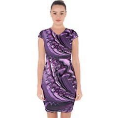 Purple Fractal Flowing Fantasy Capsleeve Drawstring Dress 