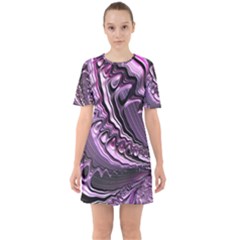 Purple Fractal Flowing Fantasy Sixties Short Sleeve Mini Dress by Pakrebo