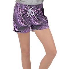 Purple Fractal Flowing Fantasy Women s Velour Lounge Shorts