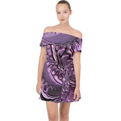 Purple Fractal Flowing Fantasy Off Shoulder Chiffon Dress