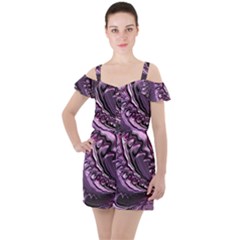 Purple Fractal Flowing Fantasy Ruffle Cut Out Chiffon Playsuit