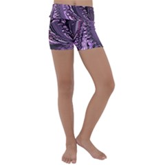 Purple Fractal Flowing Fantasy Kids  Lightweight Velour Yoga Shorts