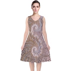 Fractal Art Pattern 3d Artwork V-neck Midi Sleeveless Dress 