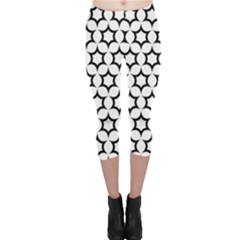 Pattern Star Repeating Black White Capri Leggings  by Pakrebo