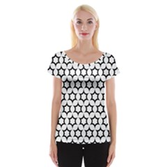 Pattern Star Repeating Black White Cap Sleeve Top by Pakrebo