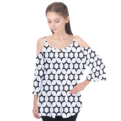 Pattern Star Repeating Black White Flutter Tees by Pakrebo