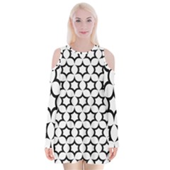 Pattern Star Repeating Black White Velvet Long Sleeve Shoulder Cutout Dress by Pakrebo