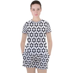 Pattern Star Repeating Black White Women s Tee And Shorts Set