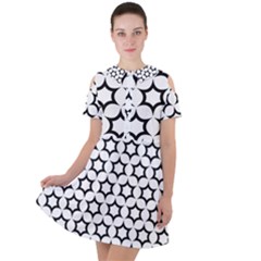 Pattern Star Repeating Black White Short Sleeve Shoulder Cut Out Dress 