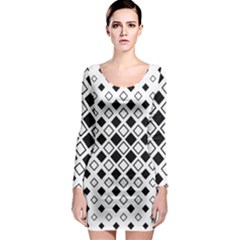 Square Diagonal Pattern Monochrome Long Sleeve Bodycon Dress