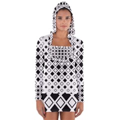 Square Diagonal Pattern Monochrome Long Sleeve Hooded T-shirt by Pakrebo