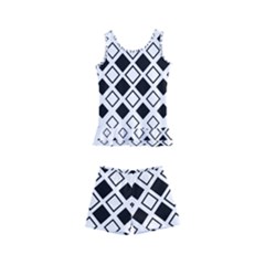 Square Diagonal Pattern Monochrome Kids  Boyleg Swimsuit