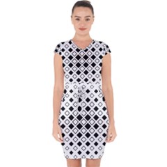 Square Diagonal Pattern Monochrome Capsleeve Drawstring Dress  by Pakrebo